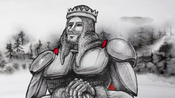 Král Artuš Stojí Pod Sněhem Animace Středověké Pohádky — Stock video