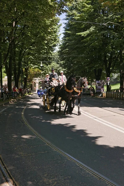 Turin Italië Juni 2023 Historische Paardenkoets Parade Het Koninklijk Paleis — Stockfoto