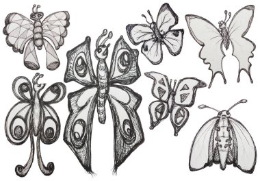 Sevimli kelebek tasarımı el çizimi koleksiyonu