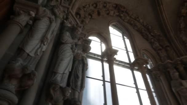 Lausanne Schweiz August 2023 Berühmtes Bemaltes Portal Der Kathedrale Notre — Stockvideo