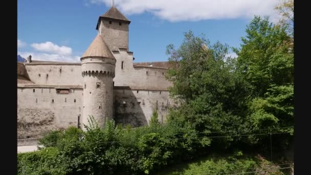 Chateaux Chillon Castle Lake Leman Montreux Vaud Швейцария — стоковое видео