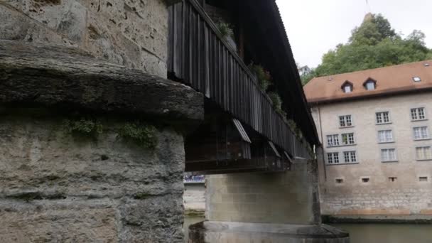 Ponte Storico Legno Friburgo Svizzera — Video Stock
