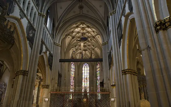 Fribourgo Suiza Agosto 2023 Nave Central Catedral Gótica San Nicolás — Foto de Stock