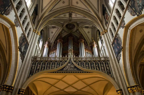 Fribourgo Suiza Agosto 2023 Órgano Histórico Catedral Gótica San Nicolás — Foto de Stock