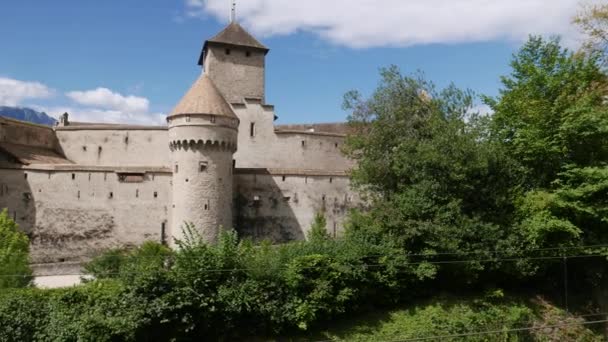 Монрео Швейцария Августа 2023 Года Люди Посещающие Средневековую Крепость Шато — стоковое видео