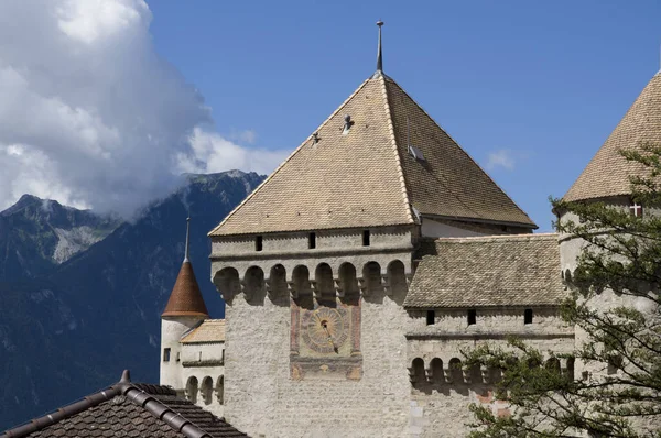 Chateaux Chillon Zegar Historyczny Montreux Szwajcaria — Zdjęcie stockowe