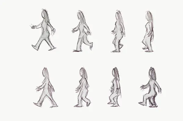 Walking Cycle Young Woman Sketch — Stock Photo, Image