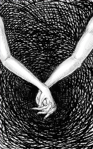 hand in hand Ink drawing illustration