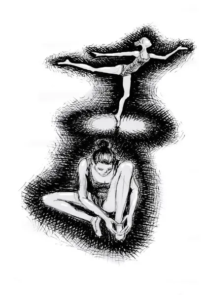 Rysunek Atramentu Ilustracja Baletnicy Białym Tle — Zdjęcie stockowe