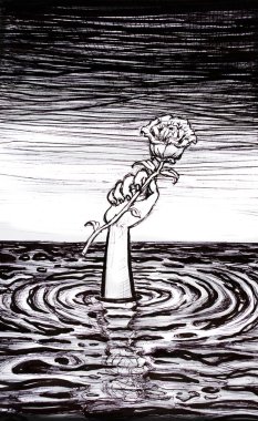 Su ve psikoloji kavramından ortaya çıkan mürekkep çizimi Rose