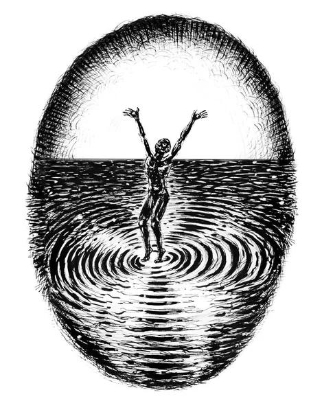 Rysunek Atramentu Ilustracja Duchowe Przebudzenie Koncepcja Zdjęcie Stockowe