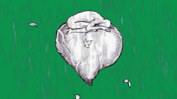 Mürekkep Yeşil Ekran Üzerinde Döngü Animasyonu Çizer Yağmur Altında Aşk — Stok video