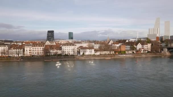 Basel Switness Zerland Ren Yukarısındaki Teras Manzarası Minster Katedrali Nin — Stok video