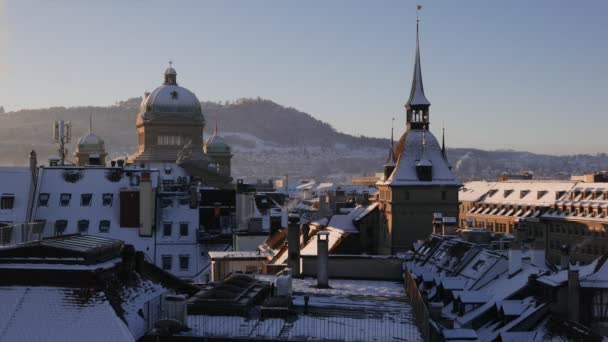 Pałac Federalny Szwajcarii Bernie Zimowy Poranek — Wideo stockowe
