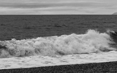 waves on Varigotti beach, Italian coast, Black and white  clipart