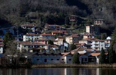 Brusimpiano waterfront , Varese district, Lombardy, Italy. clipart