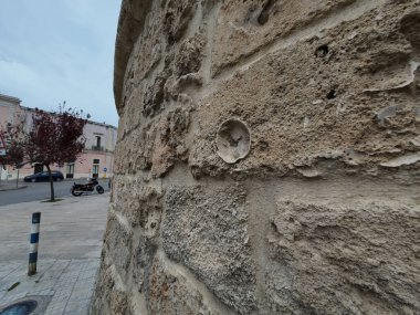 Tarihi Kazanç 'ın fosil taş duvarı XVII. Şato, Nardo, İtalya