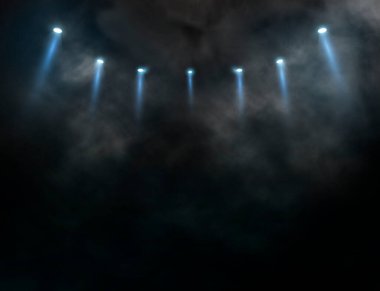 Bright stadium arena lights and smoke