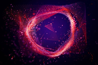 Dinamik soyut sıvı akış parçacıkları arka planı. Soyut parçacık akışı arkaplanı parlıyor. Noktalar kombinasyonlu geleceksel arkaplan.