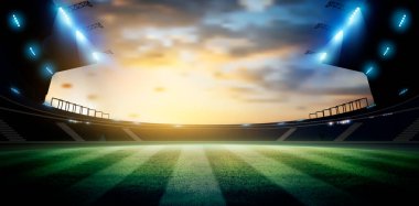 Gece ışıklar ve 3D stadyum görüntüsü,