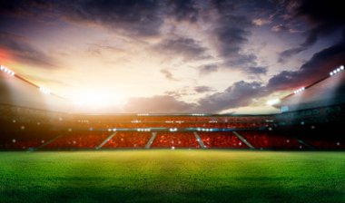 Gece ışıklar ve stadyum 3D görüntüleme.