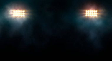 Bright stadium arena lights and smoke