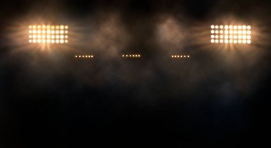 Bright stadium arena lights and smoke