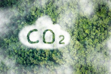 Karbondioksit emisyonları, küresel ısınma, sürdürülebilir kalkınma sorununu tasvir eden CO2 beyaz sis..