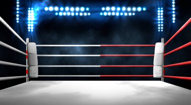 Spot ışıklarıyla aydınlatılmış boks ringi. - Resim.