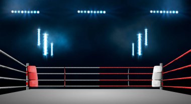 boxing ring with illumination by spotlights.	