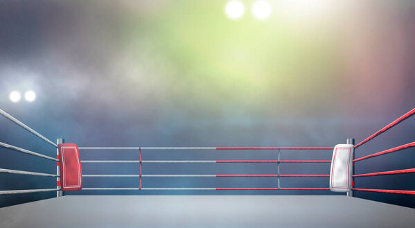 boxing ring with illumination by spotlights.	