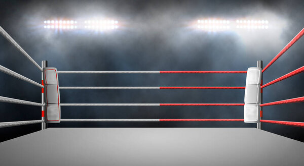 боксерское кольцо с подсветкой от прожекторов. - Иллюстрация