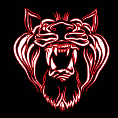 Dövme ya da tişört izi tasarımı için Vektör logosu aslanı. Avlanma tarzı aslanlar. Bu çizimi siyah kumaş ya da tuval üzerinde yapmak güzel olurdu.