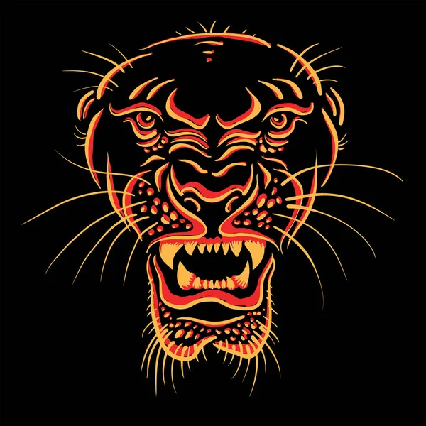 タトゥーやTシャツのプリントデザインや外観のためのベクトルロゴライオン 狩猟スタイルのライオンの背景 この絵は黒い布やキャンバスで作るのがいいでしょう — ストックベクタ