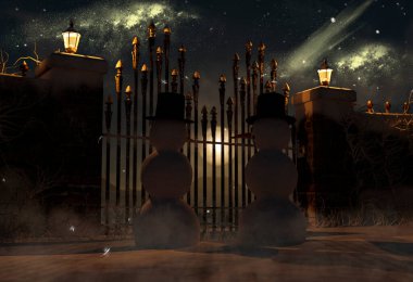 İki Noel Kardan Adam Noel 'i bir parkın yakınında kutluyorlar.