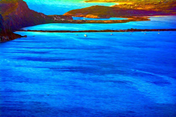 Paisagem Oceânica Litoral Praia Ilustração Pintura Digital Navarino Bay Pylos — Fotografia de Stock