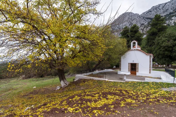 Paisagem Com Folhagem Outono Colorido Uma Pequena Igreja Ática Avlonas — Fotografia de Stock