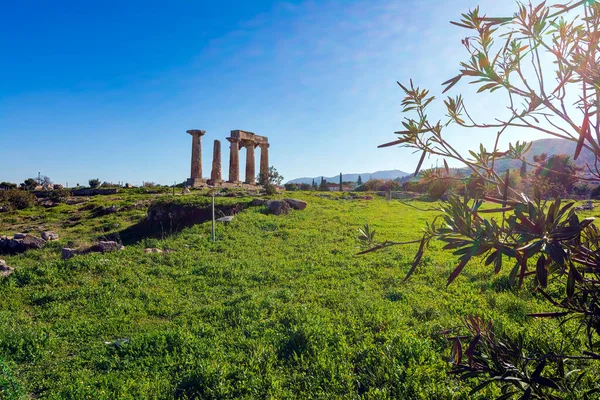 Temple of Apollo in Ancient Corinth, Peloponnese peninsula, Greece. Ancient Corinth was one of the largest and most important cities of Greece.