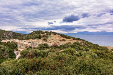 Landscape with a scenic view of Ramnous the ancient fortified site in Attica, Greece.