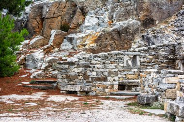 Part of an abandoned Penteli marble quarry in Attika, Greece. Penteli is a mountain, 18 km north of Athens, from which stone was supplied for the construction of the Parthenon.