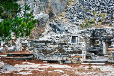 Part of an abandoned Penteli marble quarry in Attika, Greece. Penteli is a mountain, 18 km north of Athens, from which stone was supplied for the construction of the Parthenon.