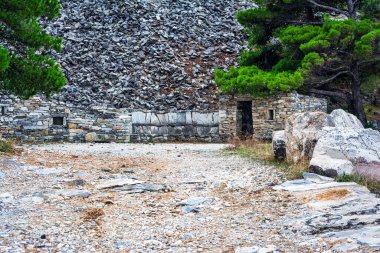 Part of an abandoned Penteli marble quarry in Attika, Greece. Penteli is a mountain, 18 km north of Athens, from which stone was supplied for the construction of the Parthenon.