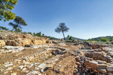 Lavrion Antik Gümüş Madenleri 'nin tarihi manzarası. Yunanistan.