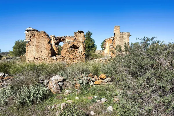 Ruiny Opuszczonych Domów Górniczych Rejonie Lavrion Grecja — Zdjęcie stockowe