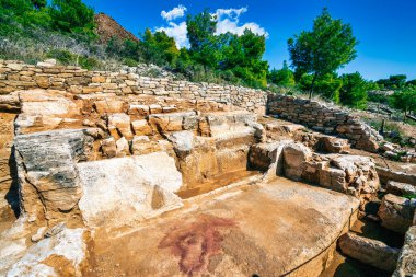 Lavrion Antik Gümüş Madenleri 'nin tarihi manzarası. Yunanistan.