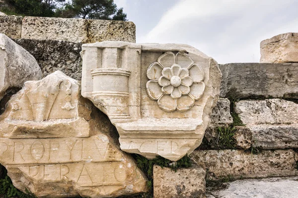 Ruine Antice Marmură Sculptate Situl Arheologic Eleusis Din Attica Grecia — Fotografie, imagine de stoc