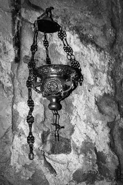 Close Hanging Brass Class Candle Holder Hanging Orthodox Church Penteli — Stock Photo, Image