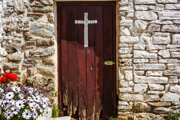 Drzwi Wejściowe Prawosławnego Klasztoru Świętych Asomatos Penteli Góry Północ Aten — Zdjęcie stockowe
