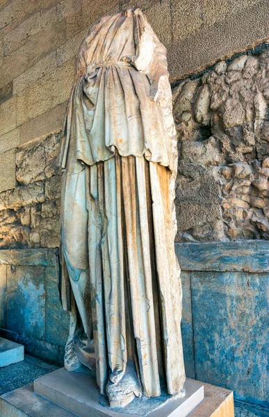 Forntida Kvinnlig Staty Stoa Attalos Agora Marketplace Aten Grekland Agora — Stockfoto
