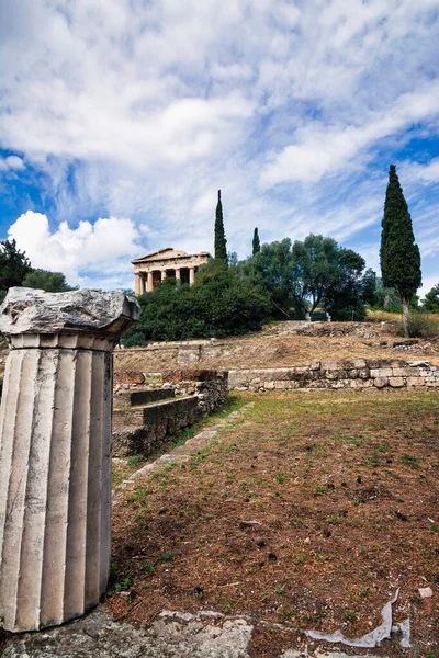 Vzdálený Pohled Chrám Héfaista Starověké Agoře Atény Řecko Héfaistův Chrám — Stock fotografie